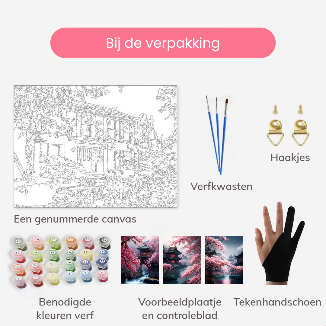 Drieluik - Oosterse tempels met Kersenbloesems - 3x 40x50 cm