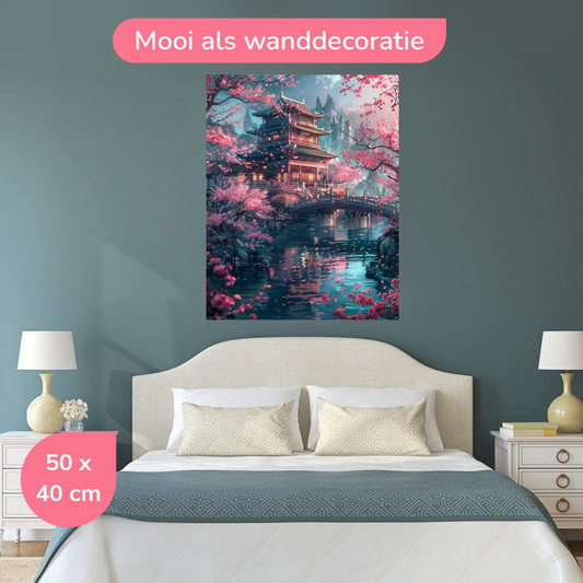 Tempel in Kersenbloesem Landschap 40x50 cm