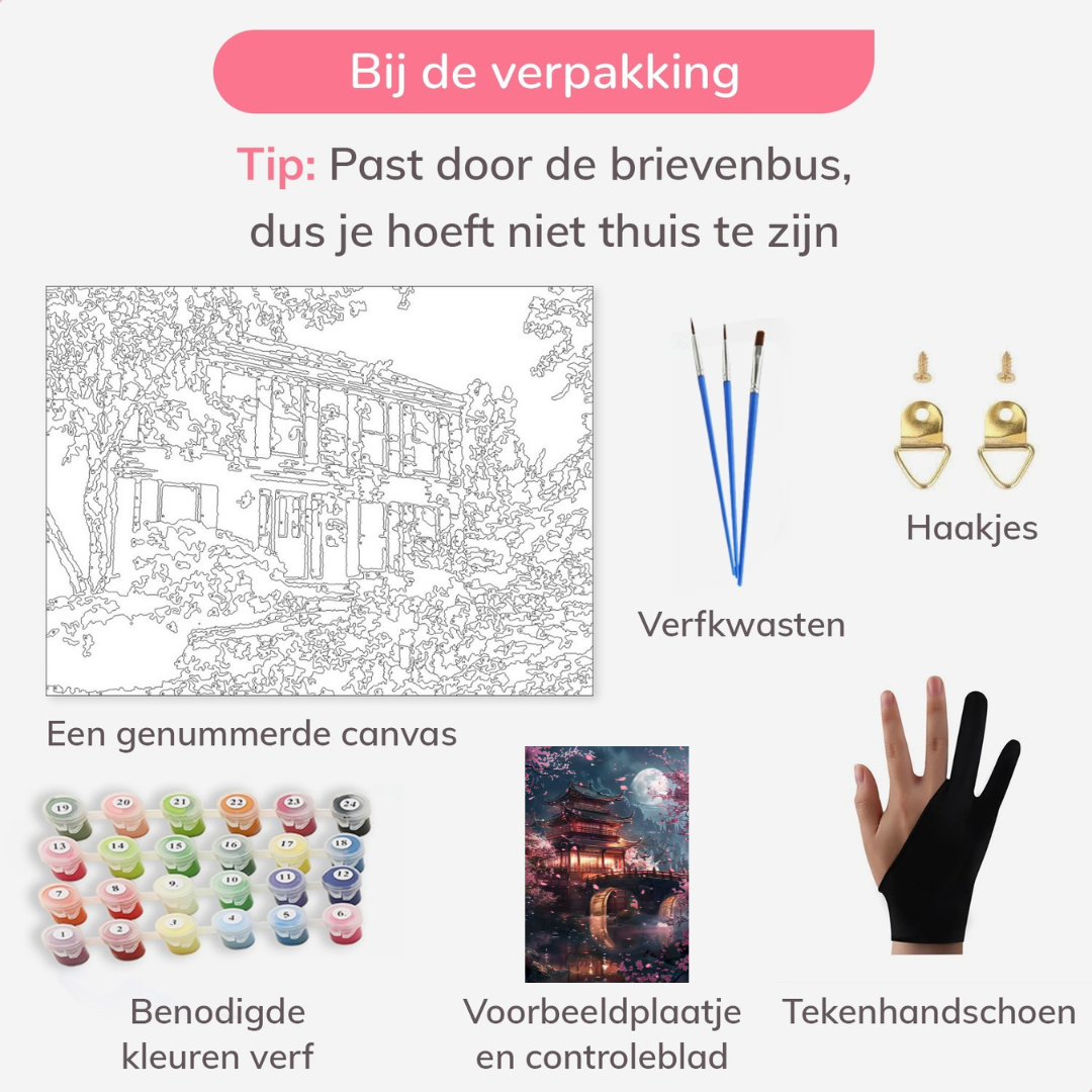 Tempel bij Volle Maan en Kersenbloesem