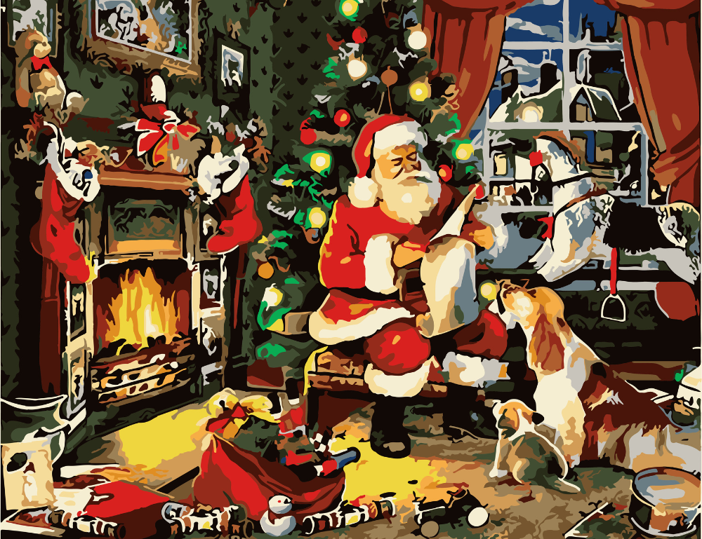 Kerstman bij haardvuur – schilderen op nummer voor feestelijke rust en gezelligheid