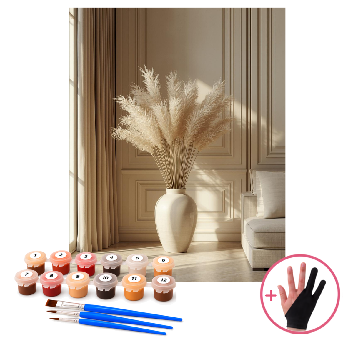 Paint by Numbers Pampas Grass in Vase 40x50 cm - HobbyMania Originals