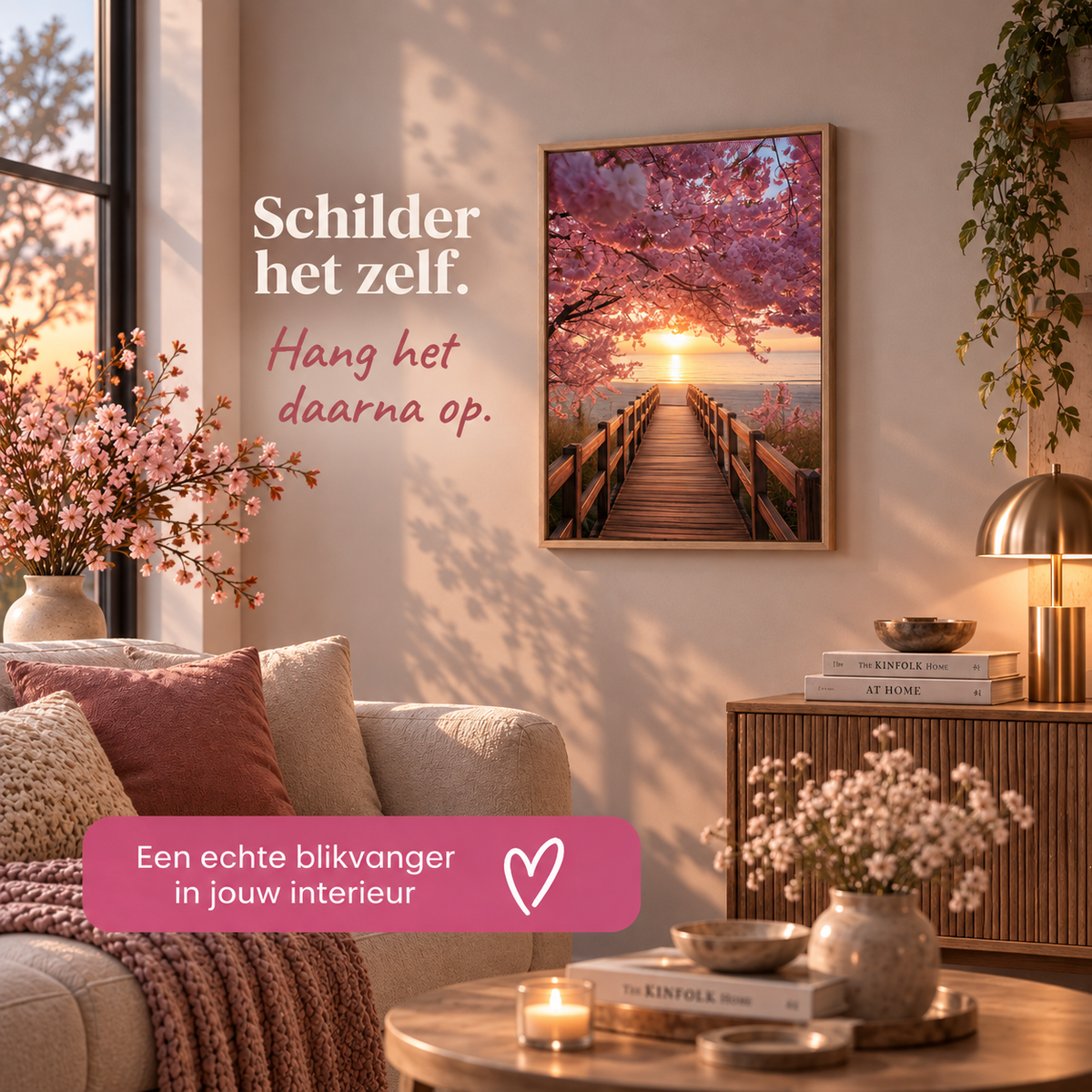 Schilderen op Nummer Zonsondergang onder Sakura Bloesem 40x50 cm - HobbyMania Originals