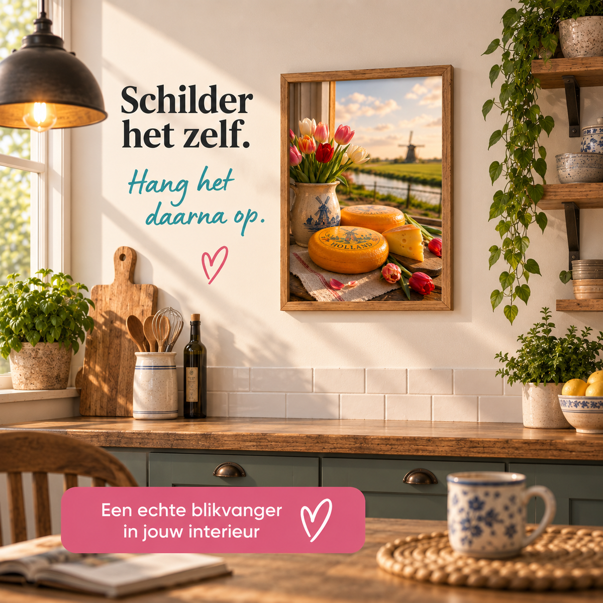 Schilderen op Nummer Kaas en Tulpen 40x50 cm - HobbyMania Originals