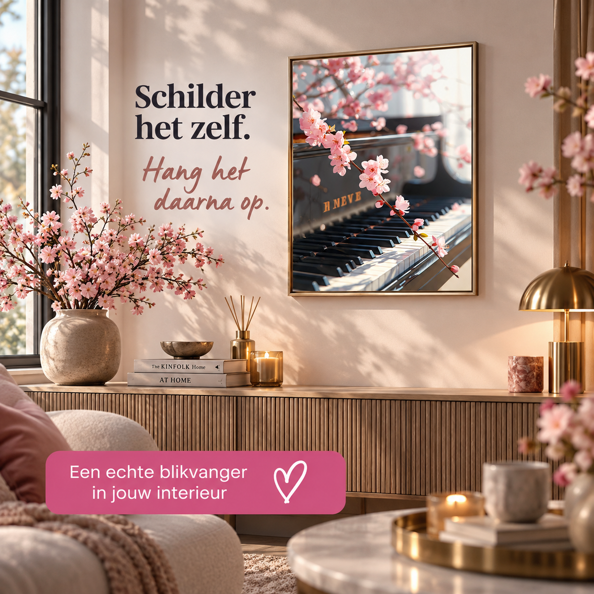 Schilderen op Nummer Piano & Kersenbloesem 40x50 cm - HobbyMania Originals