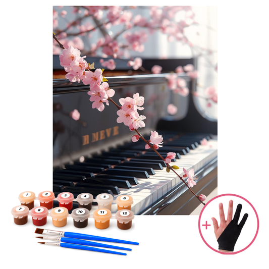 Paint by Numbers Piano & Cherry Blossom 40x50 cm - HobbyMania Originals