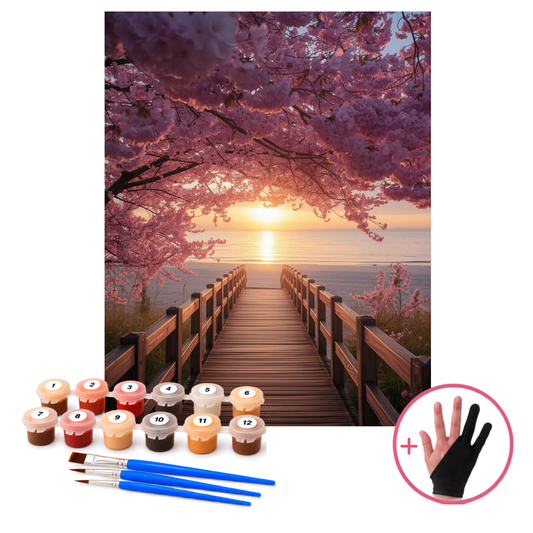 Schilderen op Nummer Zonsondergang onder Sakura Bloesem 40x50 cm - HobbyMania Originals