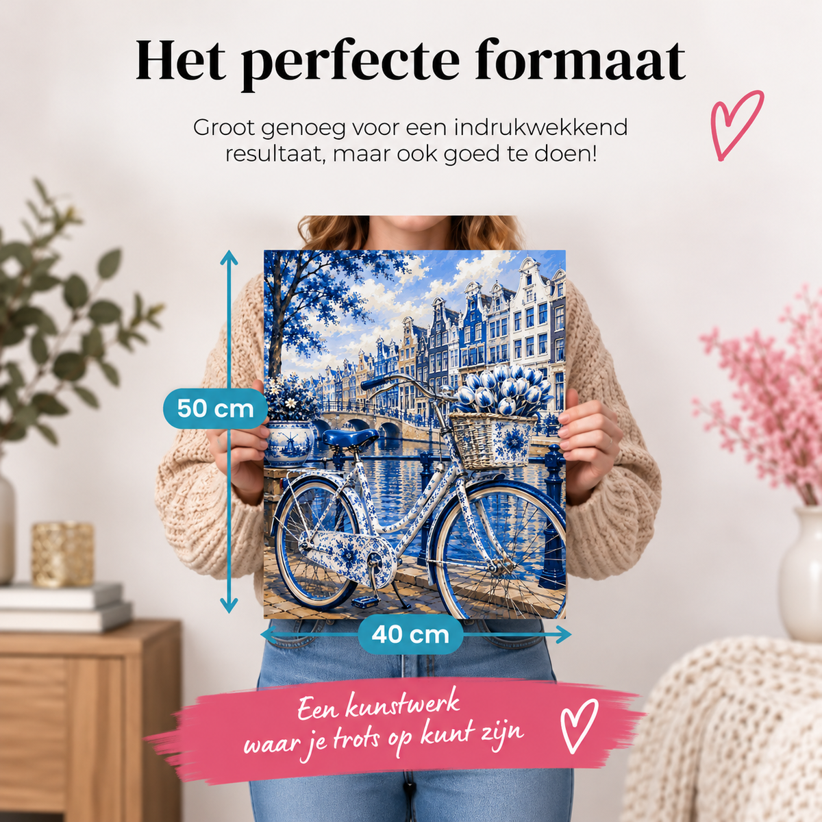 Formaat van het canvas Delfts Blauw Fiets bij de Gracht: 40 x 50 cm