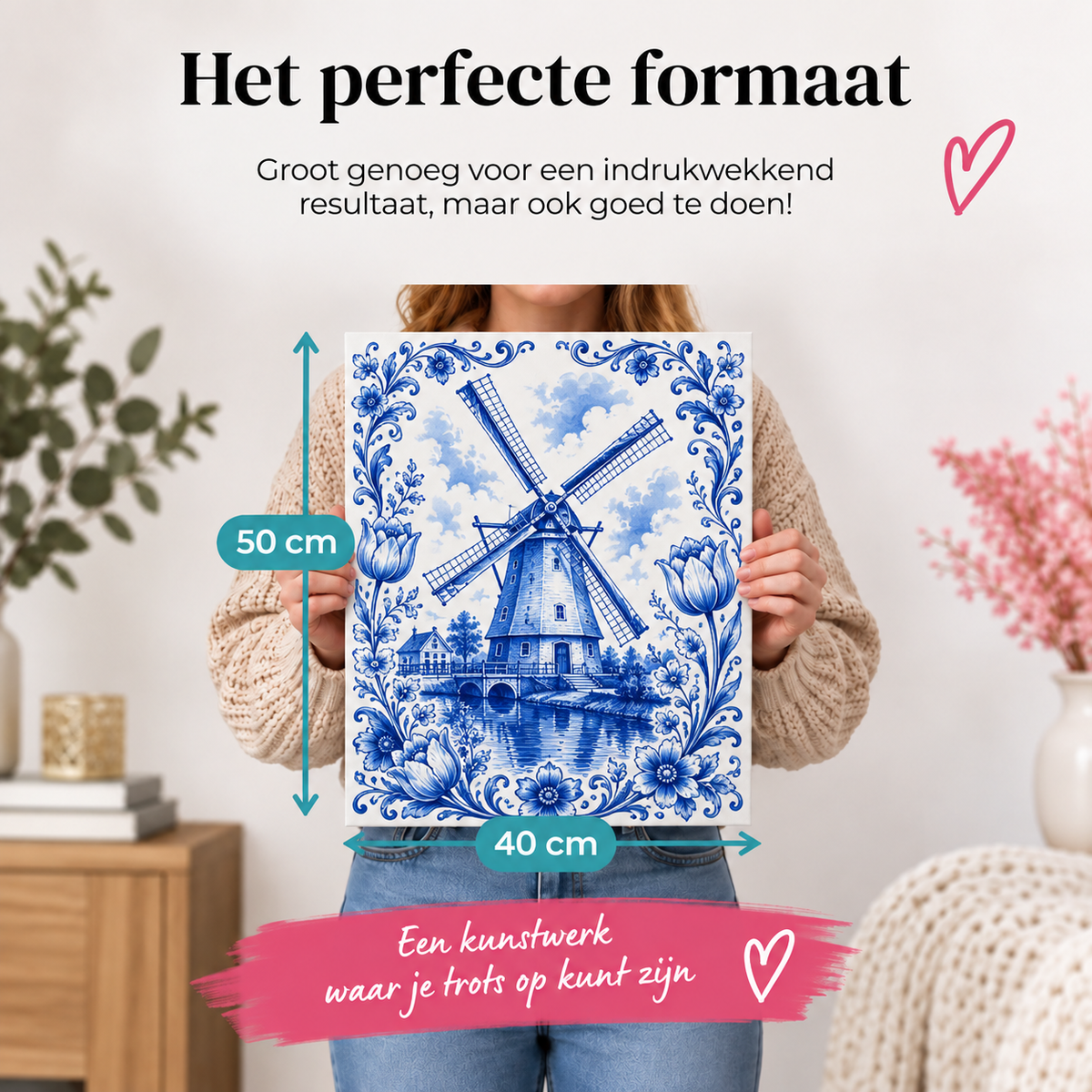 Formaat van het canvas Delfts Blauw Molen: 40 x 50 cm