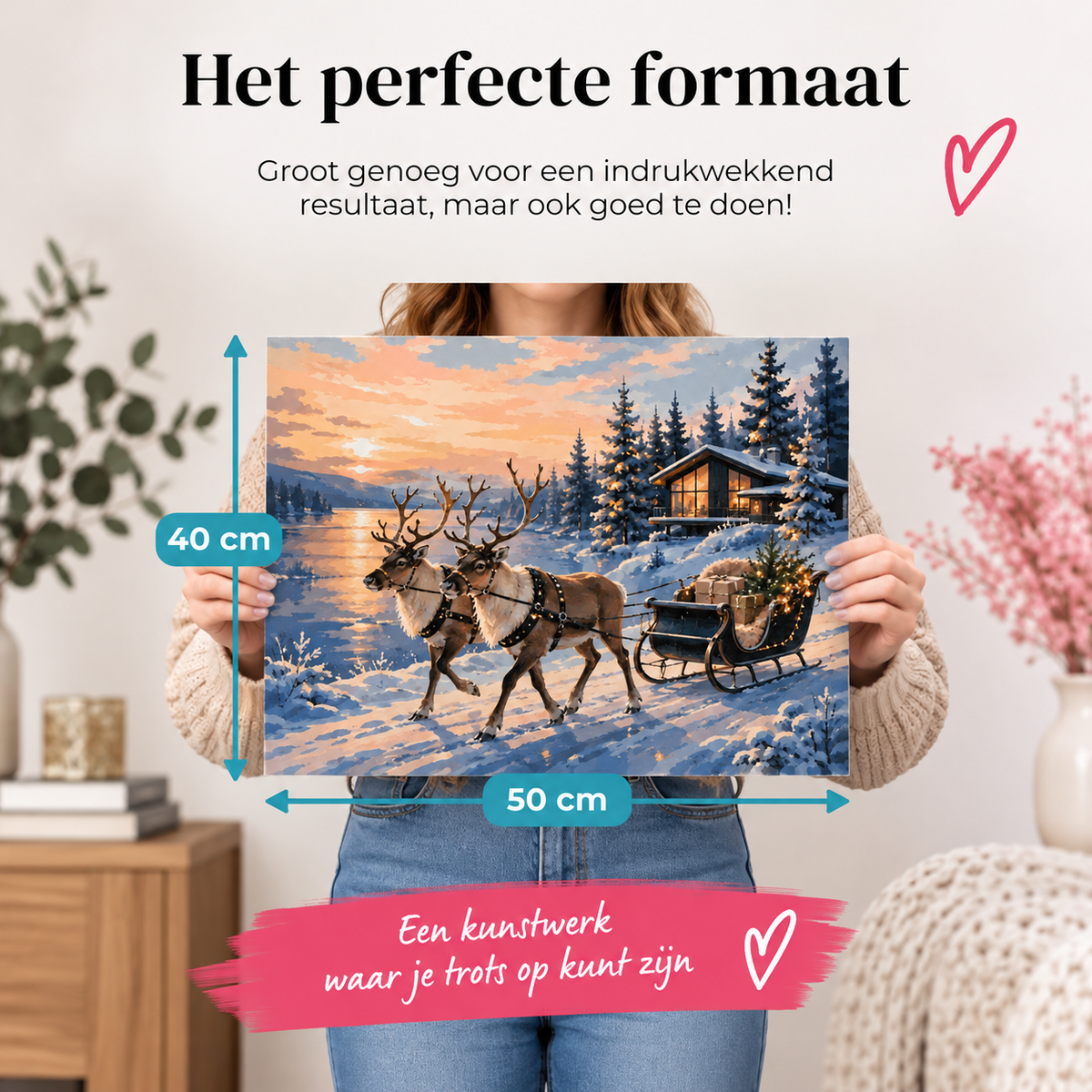 Formaat van het canvas Rendieren bij het Meer: 50 x 40 cm