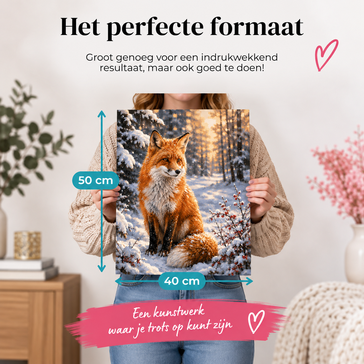 Formaat van het canvas Vos in het Besneeuwde Bos: 40 x 50 cm