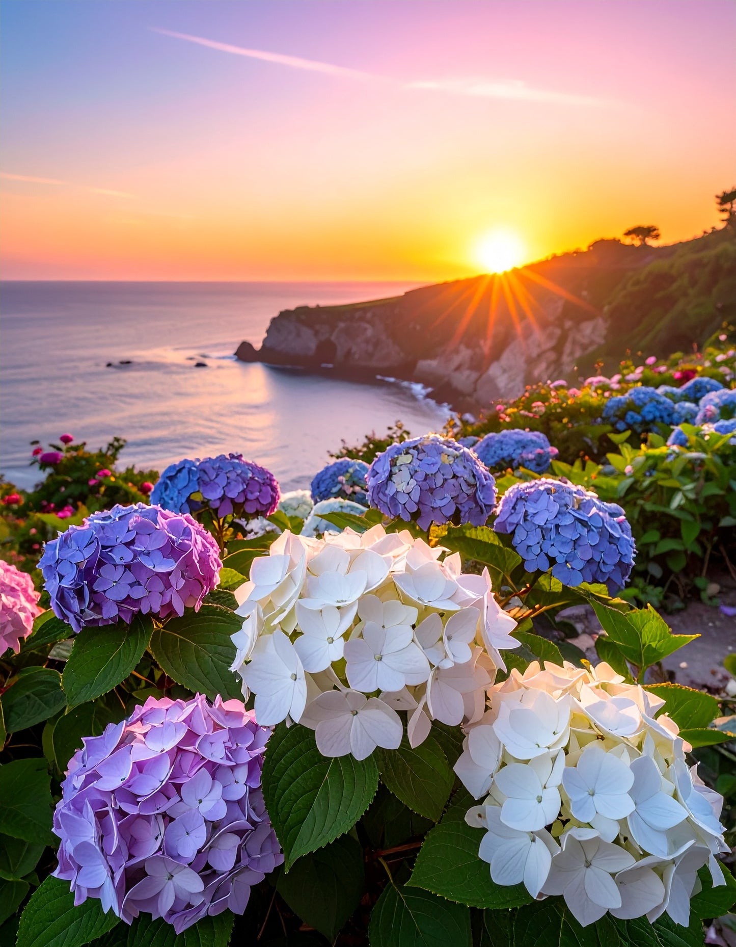 HobbyMania Originals - Hortensia’s bij Zonsondergang aan Zee 40x50 cm